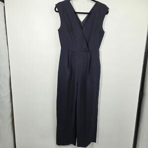 Club Monaco  Lorenny Jumpsuit Navy Belted V Neck Pleated Cropped Wide Leg Sz 2